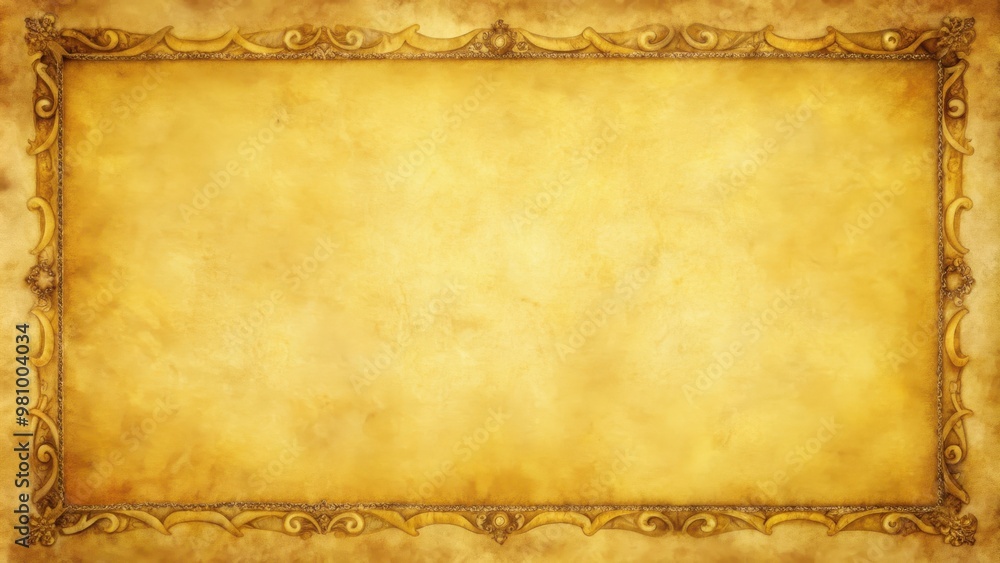 Poster Old yellow parchment paper with empty space for text, featuring various frames for embellishment