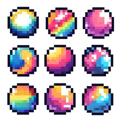 set of colorful bubble pixel art vector