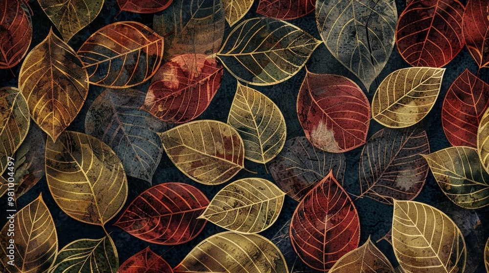 Poster this pattern showcases a series of overlapping leaf silhouettes with intricate textures.
