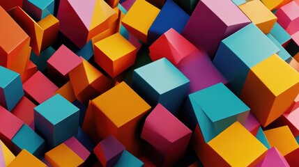 Obraz premium Intricate 3D cube pattern with dynamic colors and sharp edges, forming a visually captivating geometric design with depth