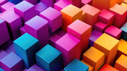 Obraz premium Intricate 3D cubes in dynamic colors, forming a geometric pattern with prominent edges that adds depth and a visually striking effect