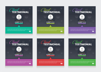 Clean and simple client testimonial banner set template. customer review social media post carousel template design.