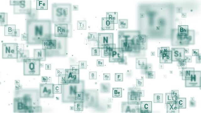 Animated of a random periodic table formula chemical elements on white science background. Loop motion graphic.
