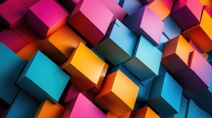 Intricate geometric 3D design featuring dynamic color cubes, with sharp edges and depth, creating a visually stimulating pattern