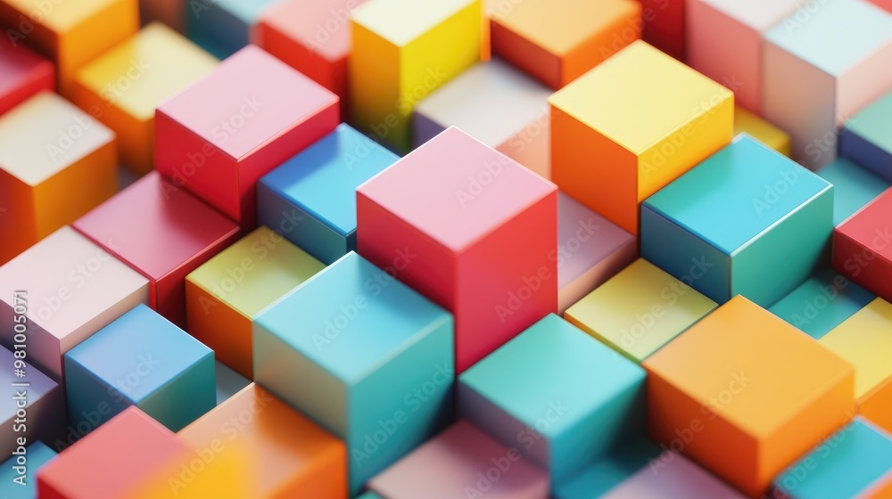 Poster stunning 3d geometric pattern with colorful cubes, featuring prominent edges and dynamic depth, form