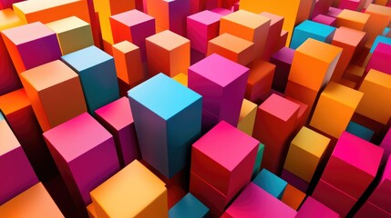 Obraz premium Stunning 3D geometric pattern with colorful cubes, featuring prominent edges and dynamic depth, forming a visually striking design