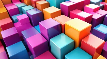 Stunning 3D geometric pattern with colorful cubes, featuring prominent edges and dynamic depth, forming a visually striking design