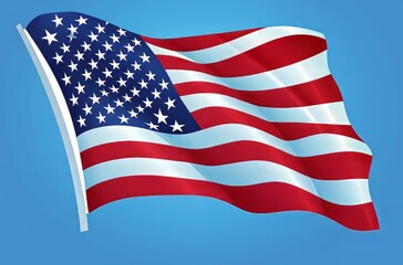Obraz premium Waving American flag with vibrant colors against a blue background.