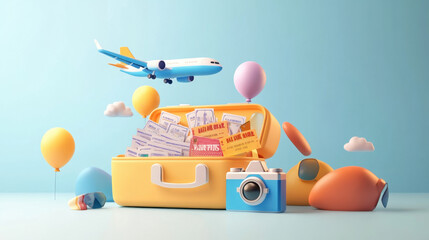 Fototapeta premium Travel vacation theme suitcase suitcase box illustration