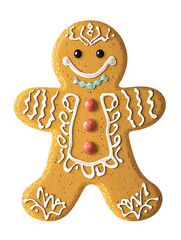 Obraz premium A cheerful gingerbread man cookie decorated with icing and candy buttons, perfect for holiday celebrations and festive baking.