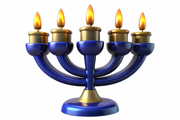 Fototapeta premium 3D Glossy Hanukkah Menorah with Glowing Candles on Dark Background | Elegant Jewish Holiday Decoration with Ample Copy Space for Promotions