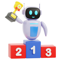 3D Smart Robot Trophy on stage winner Illustration