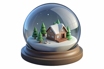 Flat Floating Snow Globe with Miniature Winter Scene - Isolated on White Background for Festive Promotions and Holiday Designs