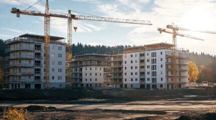 Construction Site with Two Cranes and Buildings