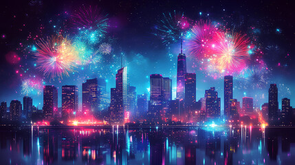 fireworks in the city, generative a.i.