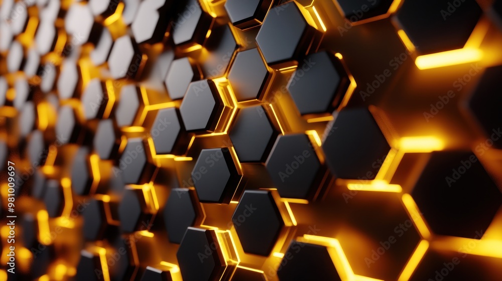 Poster abstract hexagon pattern with glowing edges