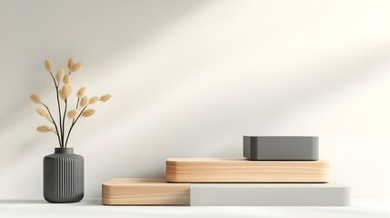 Tiered Minimalist Platform with Muted Tones and Brushed Metal Accents