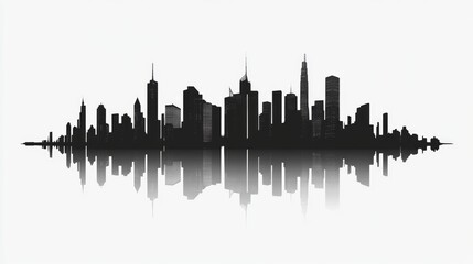 Obraz premium Black and white silhouette of a city skyline with reflections Minimalist design suitable for tourism presentations banners placards or websites featuring city landmarks