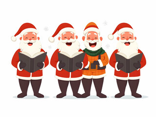 Flat Santa Singing Christmas Carols - Festive Vector Illustration for Infographics Capturing the Joyful Spirit of the Holiday Season on White Background