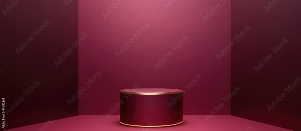 Poster 3d rendering of a vibrant maroon and dark red empty product display scene featuring a cylindrical po