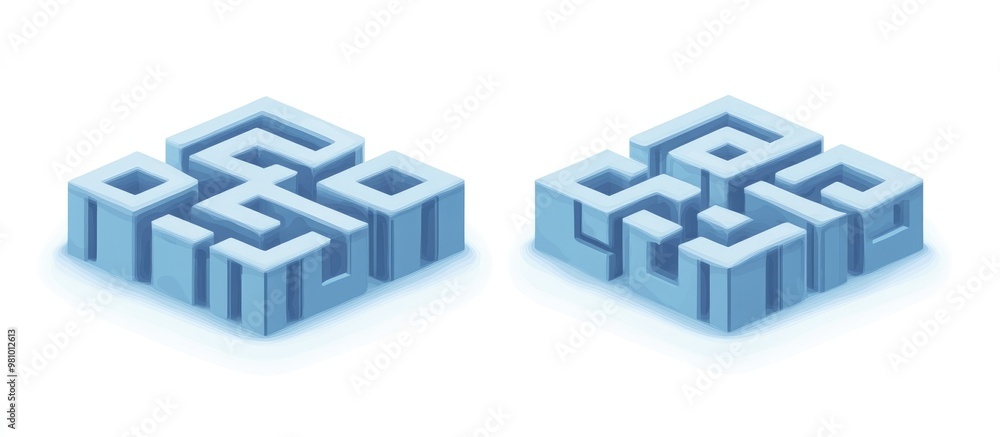 Poster two rectangular labyrinths presented in a simple flat illustration on a white background complete wi