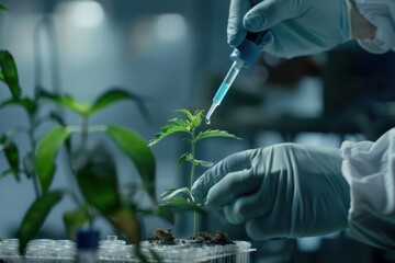 Genetically engineered organisms with advanced DNA editing in a futuristic lab. .