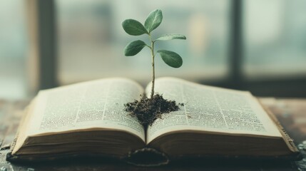 Flourishing in Faith. Life springs from the pages of the Bible, symbolizing renewal and divine wisdom.
