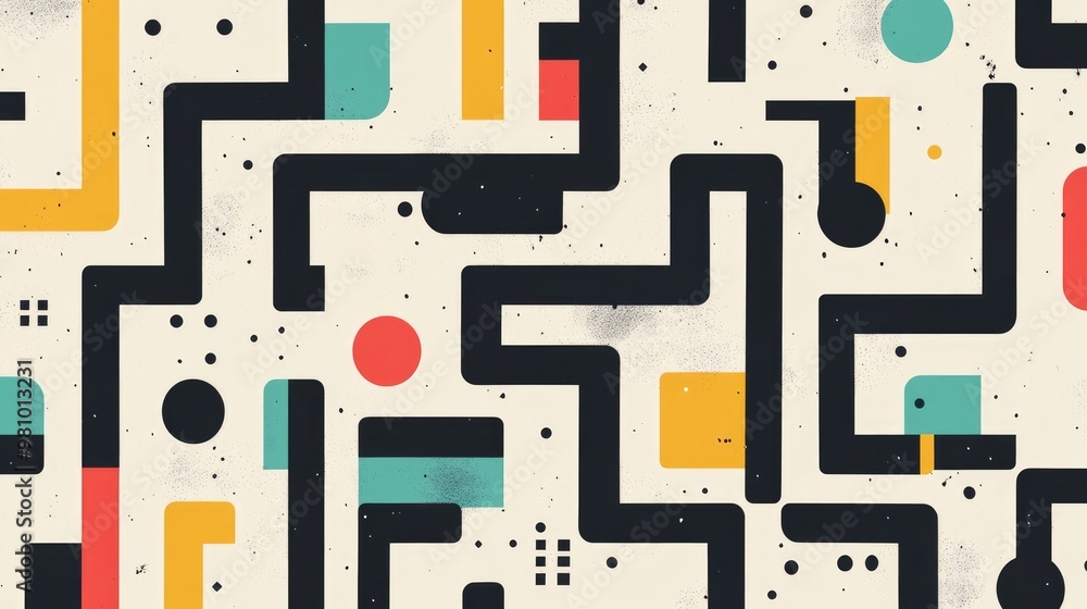 Aufkleber abstract colorful labyrinth design featuring black elements on a white background engaging game conc