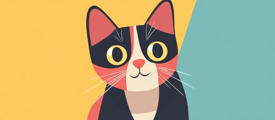 Fototapeta premium Colorful cartoon cat with a flat design gazing intently