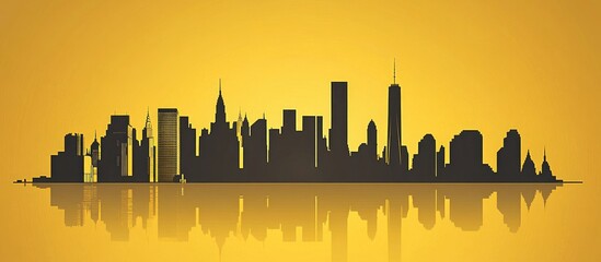 Obraz premium City skyline silhouette in golden tones A minimalistic design suitable for tourism presentations banners placards or websites Ideal for business travel themes featuring urban landmarks