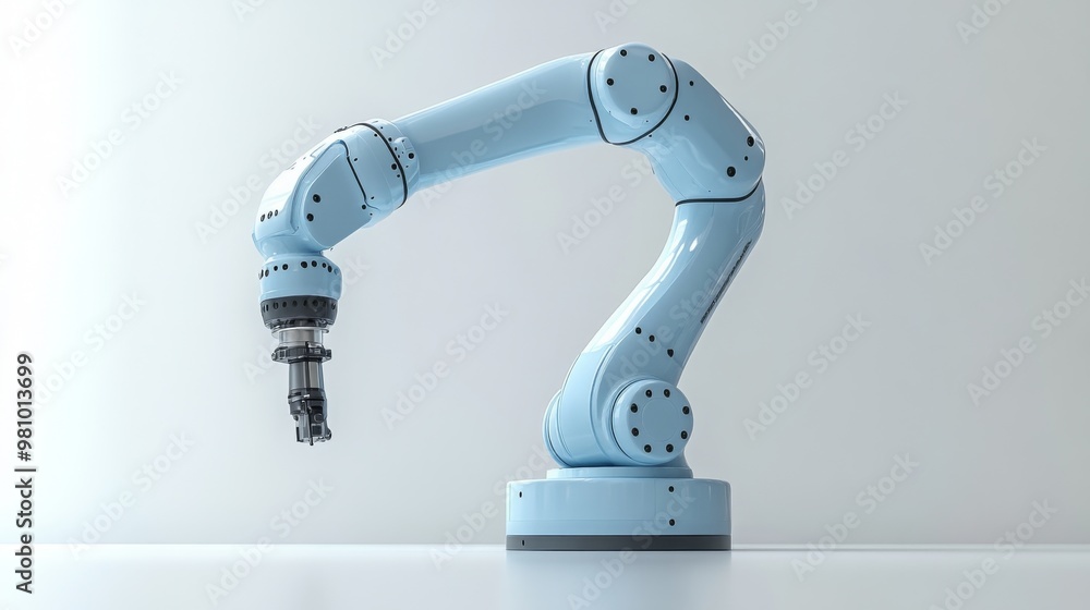 Poster exploring ergonomic design principles in robotic arms used for precision assembly in modern industry