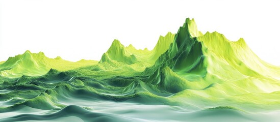 3D abstract digital artwork featuring mountainous themes on a white background Ideal for wallpaper print digital media or as a lime green themed backdrop for commercial use