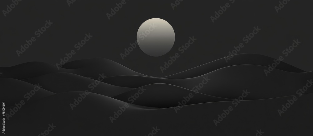 Poster flat black background featuring a circular shape in black creating a minimalist landscape effect