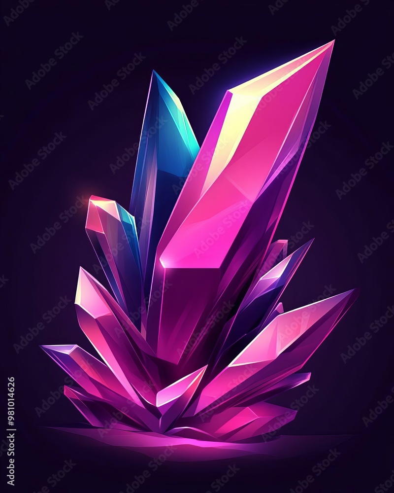 Poster dynamic modern abstract art featuring sharp angular shapes and bold neon colors for contemporary des