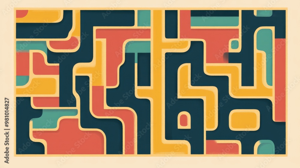 Poster simple abstract square maze design suitable for children features a single entrance and exit present