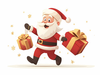 Flat Santa Delivering Gifts: Joyful Expression Surrounded by Soft Focus and Bokeh Lights - Vector Illustration for Holiday Cheer