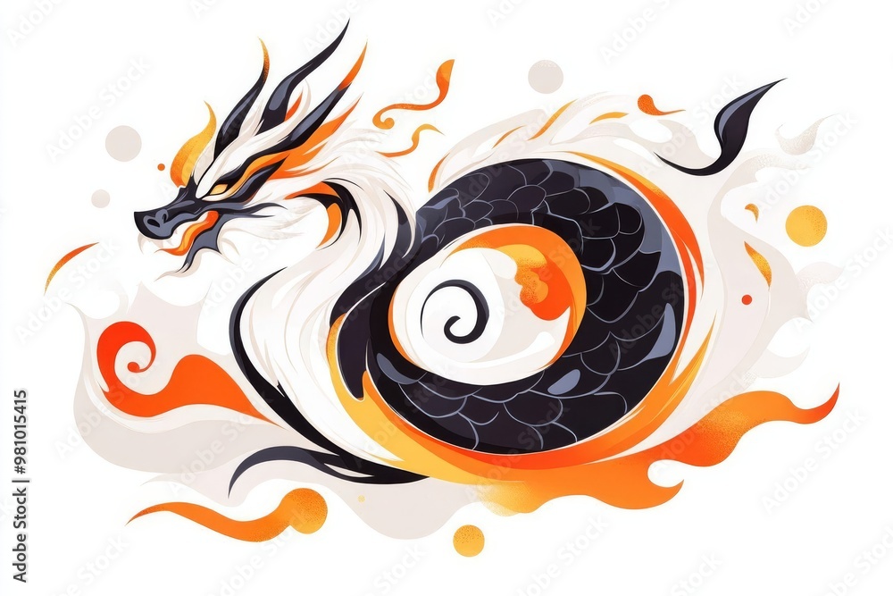 Poster elegant flowing ink dragon a captivating abstract design with smooth curves and swirling elements th