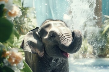 Songkran day elephant wildlife animal.