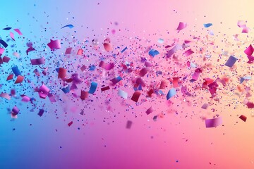 Fototapeta premium vibrant confetti explosion against colorful gradient background dynamic composition with swirling paper fragments in rainbow hues festive and energetic panoramic celebration scene