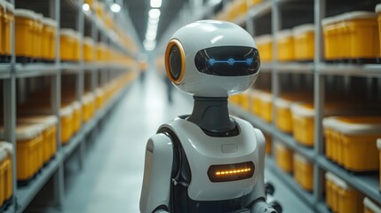 Robots equipped with AI algorithms learn and operate in a modern warehouse environment