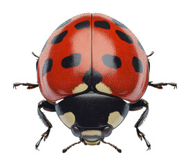 Hyperrealistic Detail of Red Ladybug with Black Spots Isolated on Transparent Background