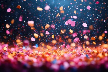 vibrant explosion of colorful confetti against a dark background frozen in time dynamic composition captures the joy and energy of celebration