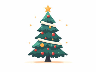 Fototapeta premium Flat Cartoon Style Christmas Tree Design - Eco-Friendly Sustainable Materials with Bright Colors & Zero Waste Elements - Perfect for Customizable Holiday Backgrounds