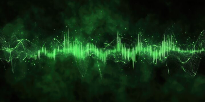 Digital Audio Wave Frequency Visualization. Abstract Green Futuristic Sound Waves for Music and Tech Designs.