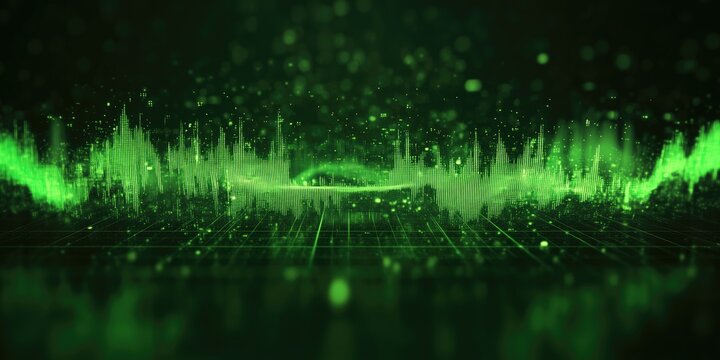 Digital Audio Wave Frequency Visualization. Abstract Green Futuristic Sound Waves for Music and Tech Designs.