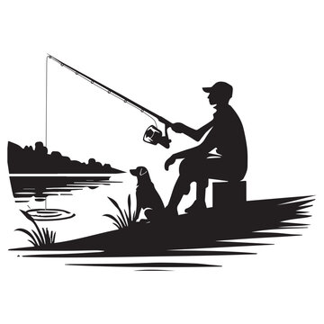 recommend clip art: Fisherman Vector illustration in black and white - Fishing Clipart Design