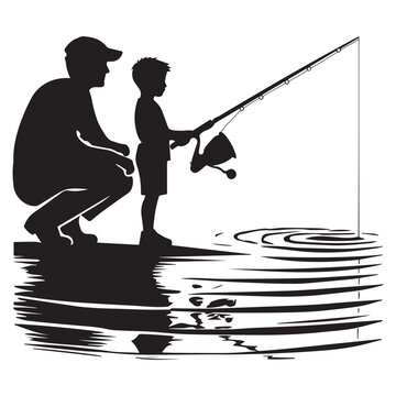 recommend clip art: Fisherman Vector illustration in black and white - Fishing Clipart Design