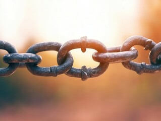 Obraz premium Close-up photo of a rusty metal chain with a blurred background, representing strength, connection, and durability.