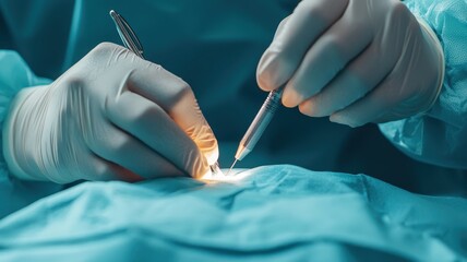 A surgeon's hands performing a precise surgical procedure with tools, showcasing the intricacies of medical practice.