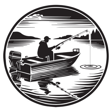 recommend clip art: Fisherman Vector illustration in black and white - Fishing Clipart Design